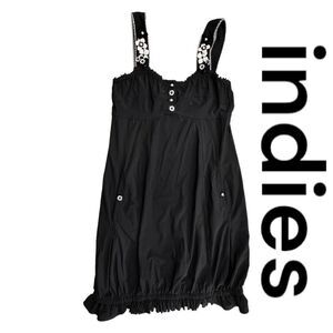 Indies Womens Floral Applique Wide Strap Ruffle Sleeveless Mini Dress Black Sz 1